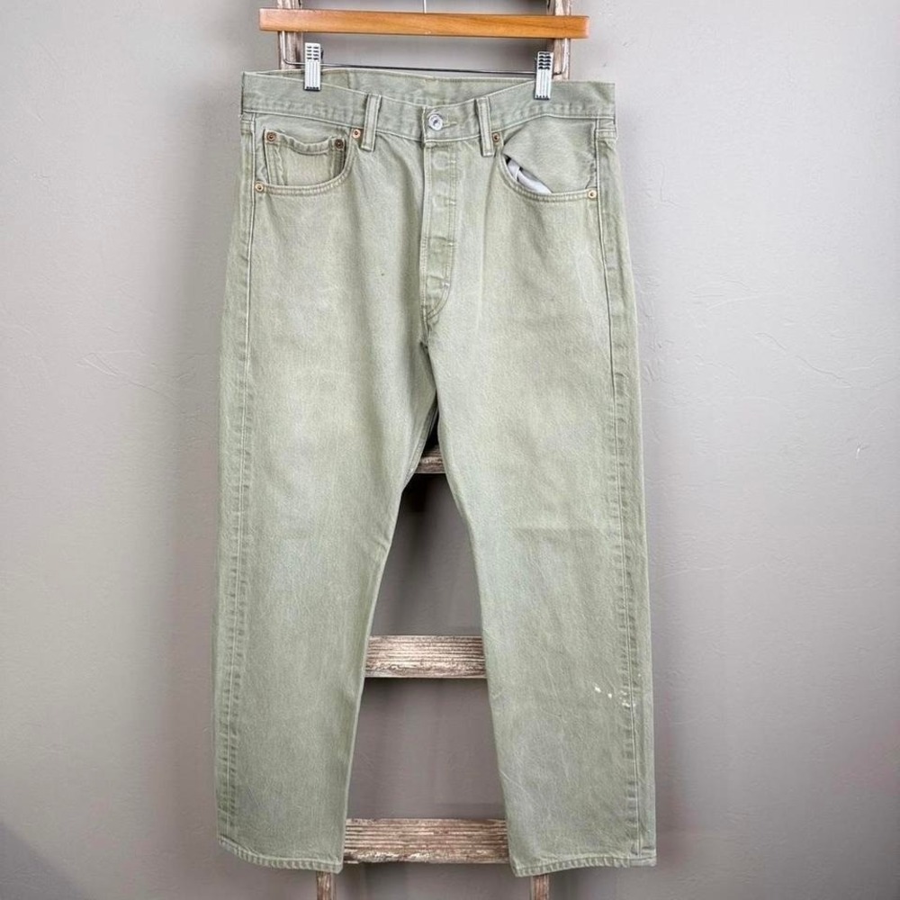 Vintage 2000s Levi 501xx Button Fly Green Denim Jeans size 33x28.5